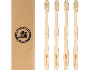 SeaTurtle Plant-Based Bristles Bamboo Toothbrush - Pack of 4 - Soft Natural Bristle for Sensitive Gums - Recyclable Biodegradable