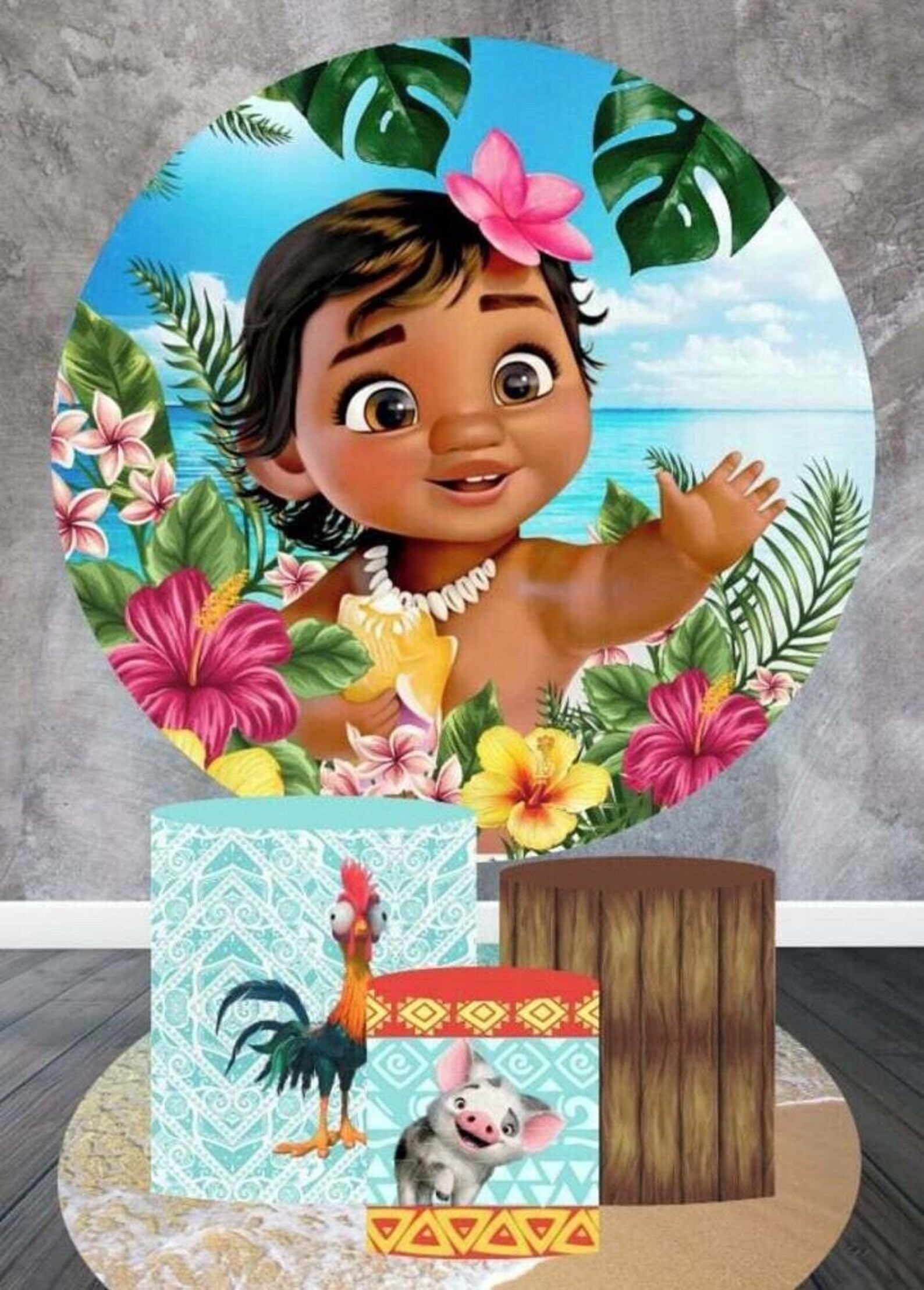 Round Circle Backdrop Baby Moana Set Background Party Table Etsy