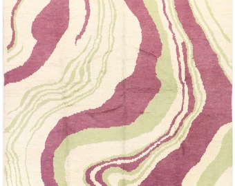 Abstract Wavy Rug Pink Green Cream Area Rug Retro Modern Rug Funky Aesthetic Rug Soft Pastel Rug Contemporary Statement Carpet