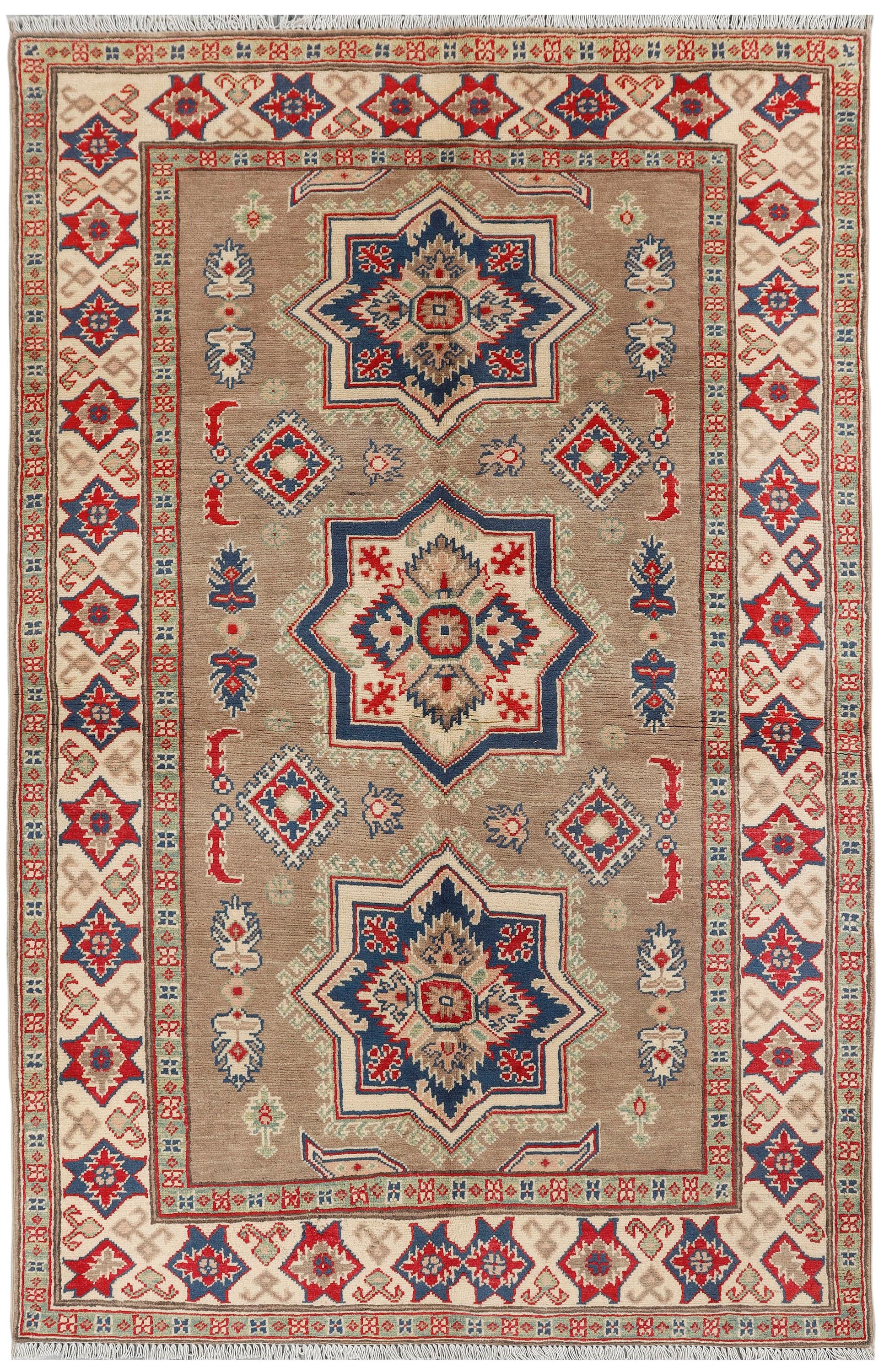 Afghan Kazak Rug 4x7 Traditional Caucasian Handmade Carpet