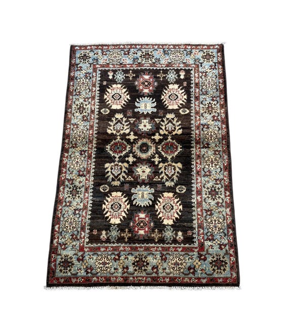 Anthrazit Oushak Teppich 100x100 Afghanischer Handgemachter Handgeknüpfter Teppich