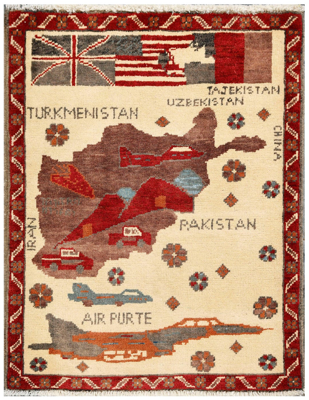 Authentic Afghan War Rug 2x3, Hand Knotted Pictorial Map Rug, Tribal ...