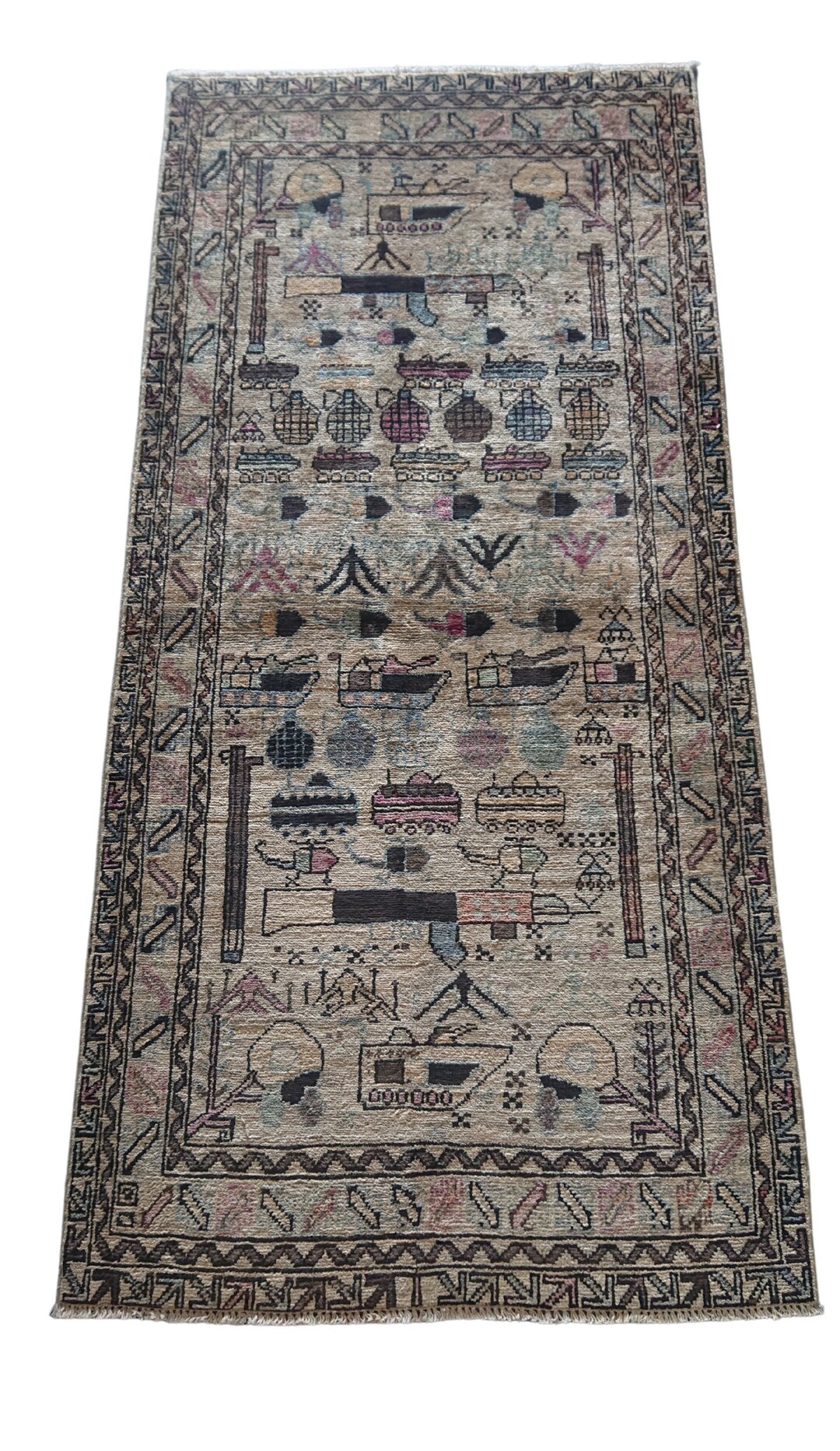 Afghan War Rug, 3x6 Area Rug, Handmade Pictorial Rug, Afghan Tribal Rug