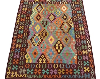 5x6 Multicolor Turkish Kilim Rug Flatweave Handwoven Traditional Area Carpet