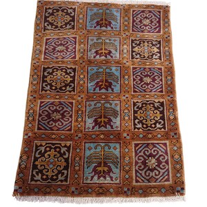 Afghan Tribal Rug - 4x6 Gold and Brown Hand Knotted Wool Carpet - Garden Design Area Rug