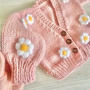 Daisy Cardigan for Girl Baby, Chunky Knit Sweater, Fluffy Daisy Soft Cardigan, Pink Cute Cardigan /Option Color / Custom Order/