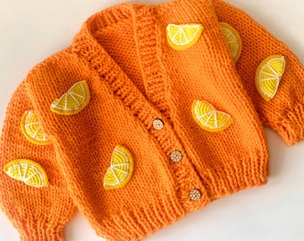 Lemon Chunky Cardigan, Funny Fall Cardigan, Girl Baby Chunky Lemon Cardigan, Mom& Kids gift set