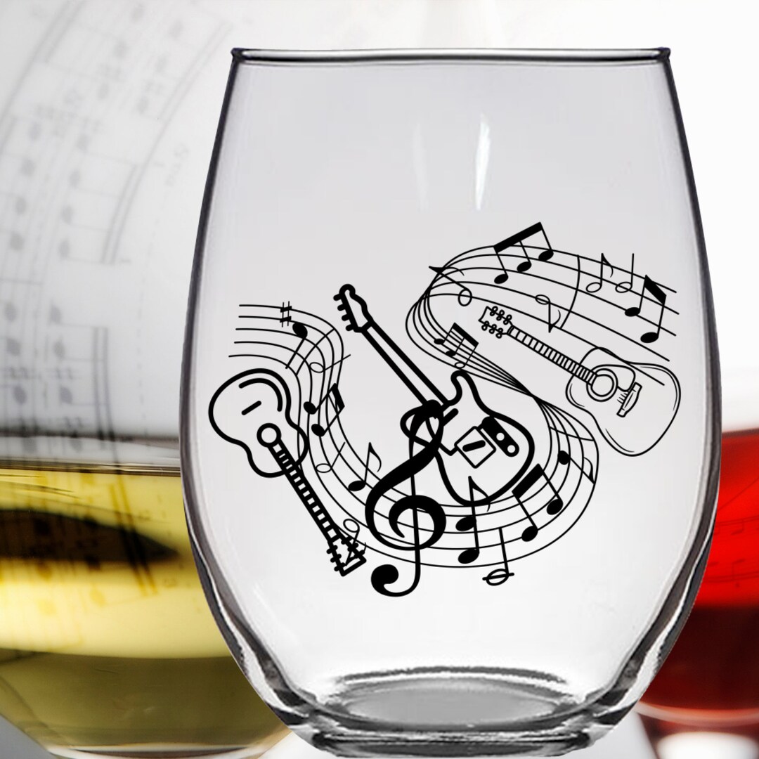 Guitar Musical Notes Stemless Wine Glass Bands Guitar Players - Etsy