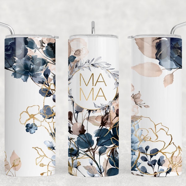 MOMLIFE TUMBLER, Mothersday Gift, Double Wall Tumbler, MAMA Tumbler, Mama Floral Double Wall Watercolor Skinny Tumbler with Lid & Straw