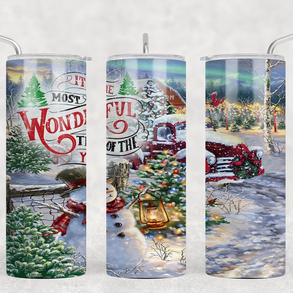 20 or 30oz Tumbler | Skinny | Tumbler | Christmas | Truck | Snowman | Sublimation | Double Walled | Lid with Straw | Holidays | Cute | Fun