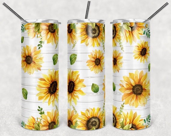 Sunflower Tumbler | Floral Sublimation, 20oz Skinny Tumbler with Lid