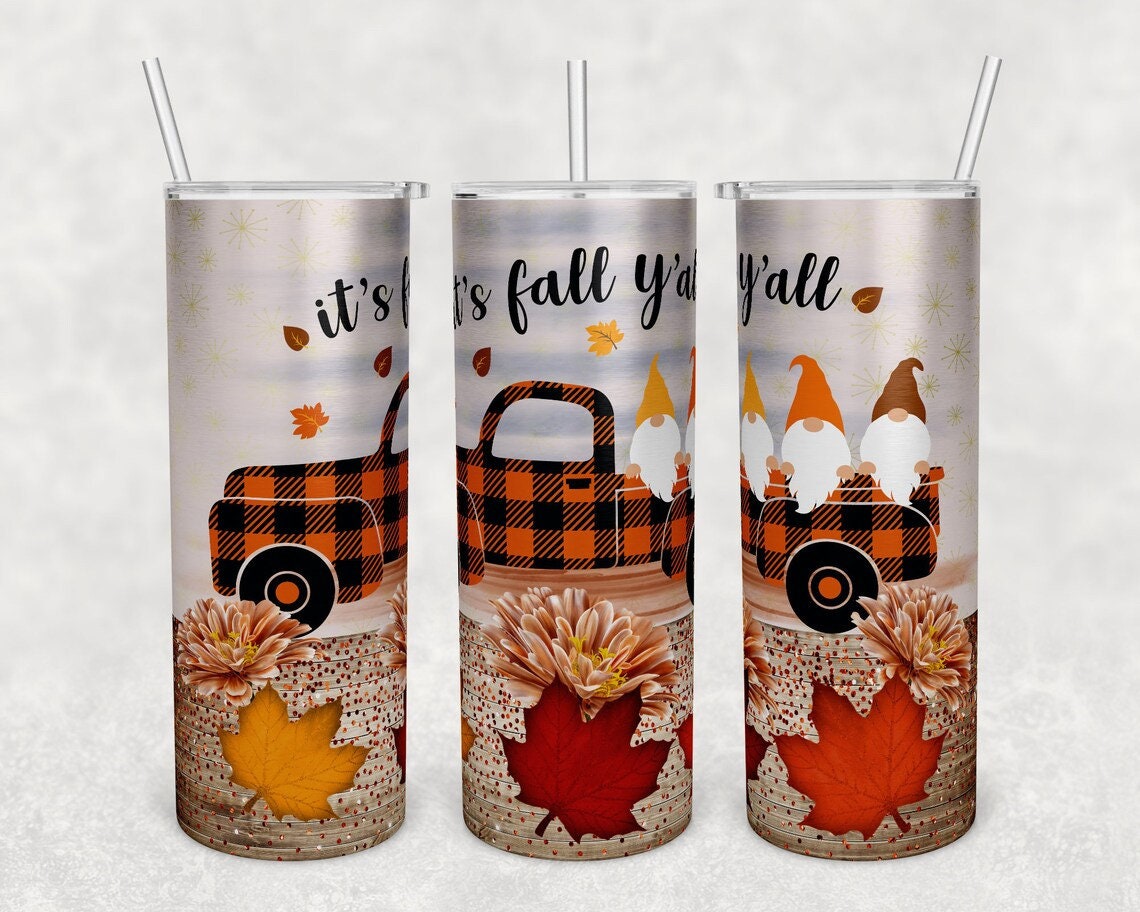 | tumbler de 20 ou 30 oz maigre | à carreaux gnome camion sublimation double paroi couvercle avec paille mignon automne feuilles amusement