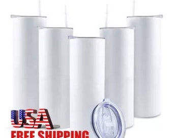 20oz Skinny Sublimation Tumbler with Lid & Straw | DIY Craft, Wholesale