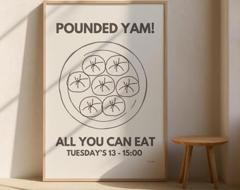 Pounded Yam Sketch Food Art Print Poster | Retro West African Wall Design | Cultural Cafe Decor Digital Download | Vintage Afrocentric Snack