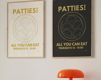 Jamaican Beef Patties Sketch Food Print | Set of 2 | Retro Caribbean Wall Poster | Cafe Decor Digital Download  | Kitchen Afrocentric Art