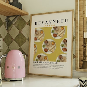 5 Star Beyaynetu East African Poster - Minimalist Injera Ethiopian Food Wall Decor - Digital Meal Poster Illustration Print - Retro Art