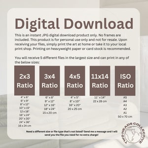 K&ouml;nnte beinhalten: Digitaler Download einer Grafikdesign-Vorlage zum Drucken. Das Bild zeigt f&uuml;nf verschiedene Gr&ouml;&szlig;enverh&auml;ltnisse zum Drucken: 2x3, 3x4, 4x5, 11x14 und ISO. Das Bild enth&auml;lt auch die entsprechenden Ma&szlig;e in Zoll und Zentimetern f&uuml;r jedes Verh&auml;ltnis.