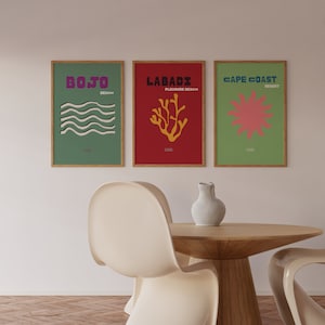 Preppy Ghana Travel Prints - Set of 3 - West African Maximalist Art Set - Trendy Vacation Wall Art - Accra Beach - Cultural Download Decor