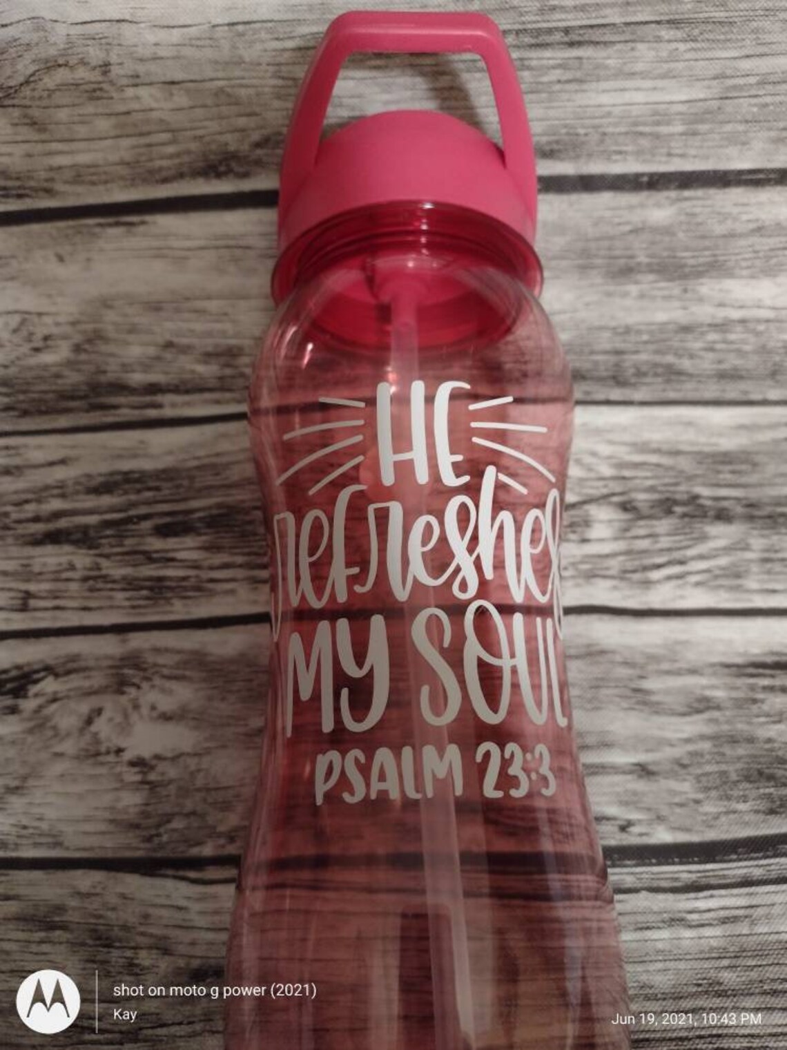Water bottle with bible verse. He Refreshes My Soul Psalm 233 Etsy