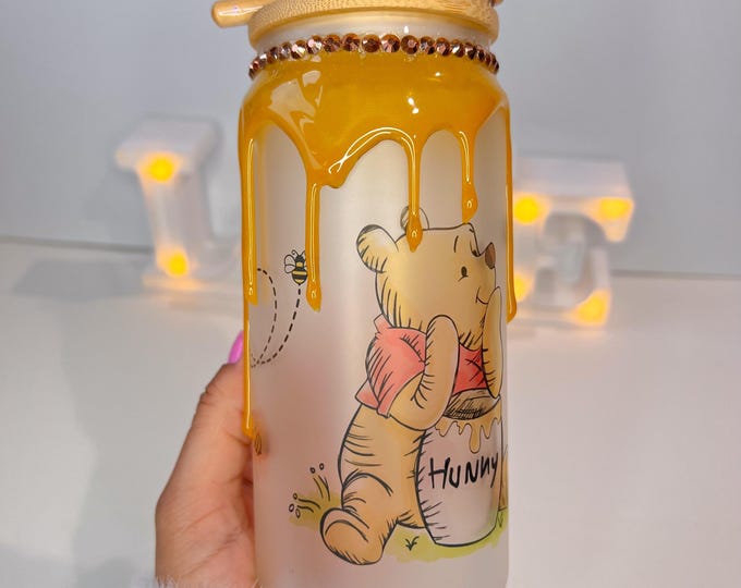 Featured listing image: Honey drip cup | cute bear cup | decorated lid | girly cup | frosted cup
