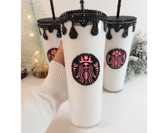 Drip Rhinestones Tumbler | Skeleton tumbler | glow in the dark logo