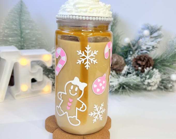 Featured listing image: Coffee effect cup | gingerbread cup | candy cane cup | girly cup | decorated lid
