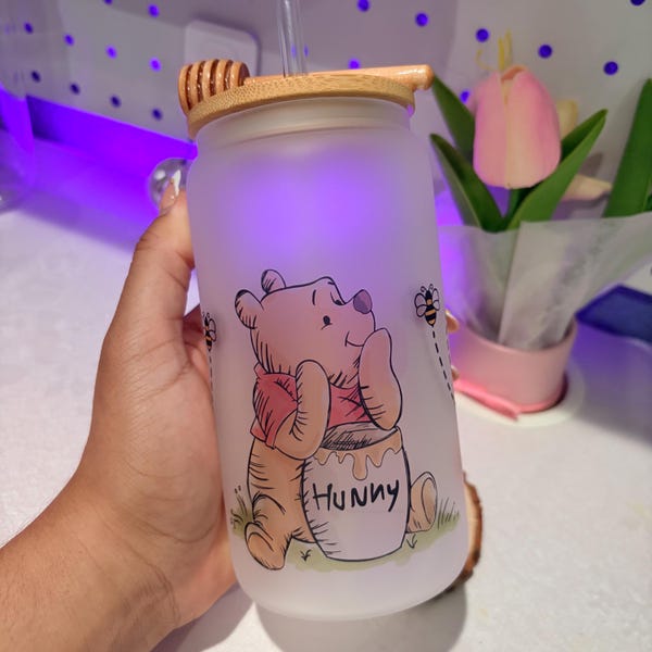 Pooh frosted cup | cute bear cup | decorated lid | girly cup | gift for her