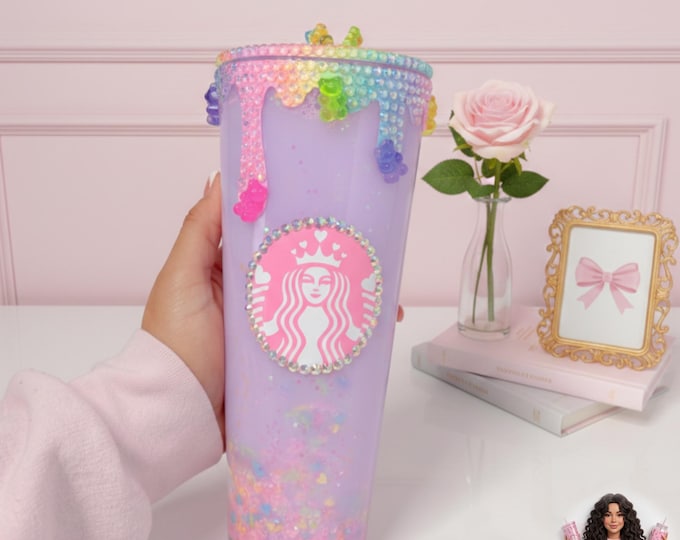 Featured listing image: Gummy snowglobe tumbler | Drip Rhinestones snowglobe cup | sweet candy cup | Valentine's Day gift