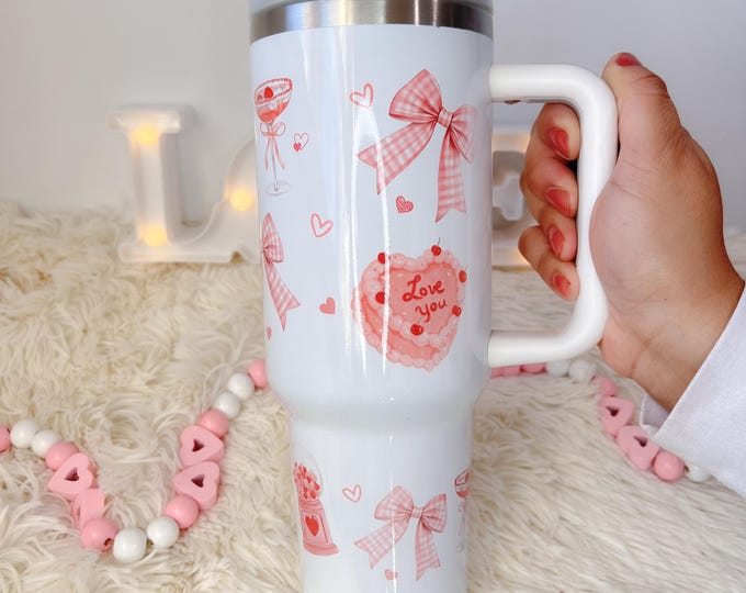 Featured listing image: Valentine's gift cute tumbler | coquette tumbler | love tumbler | girl gift tumbler | Ready to ship tumbler