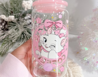 Marie kitty cup | pink glass can | cute & girly cup