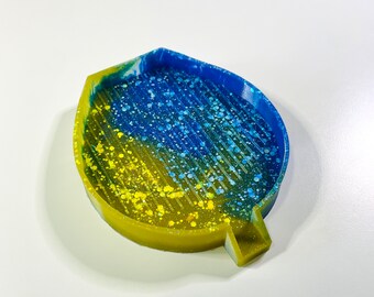 Bandeja de Resina Copa Azul Eléctrica y Amarilla con Purpurina para Diamond Painting