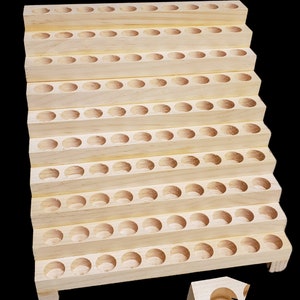 Wooden Display Rack for Fragrance or Essential Oils - 10 Rows, 10ml or 1/3oz Roll-on Bottle Display Rack - Holds 100 Bottles, 20mm dia