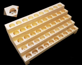 Display Rack for your Essential Oil - 5 Rows - Holds 50 Roll-on bottles. Varnished. Select the hole width from the drop-down.