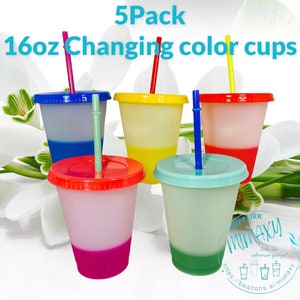 Set of 5 Color Changing Kids Cups with Colored Straws - 16oz Mini Cups –  SheltonShirts