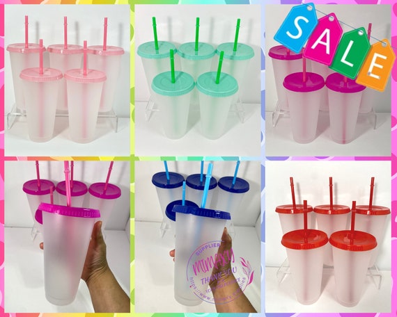 7 Pack Tumblers with Lids 24oz Transparent Plastic Cups with Lids