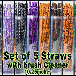 Reusable Pattern Halloween Straws with stopper and brush cleaner, for Starbucks tumbler or blanks, Replacement, 10.25 inches, Plastic, diy