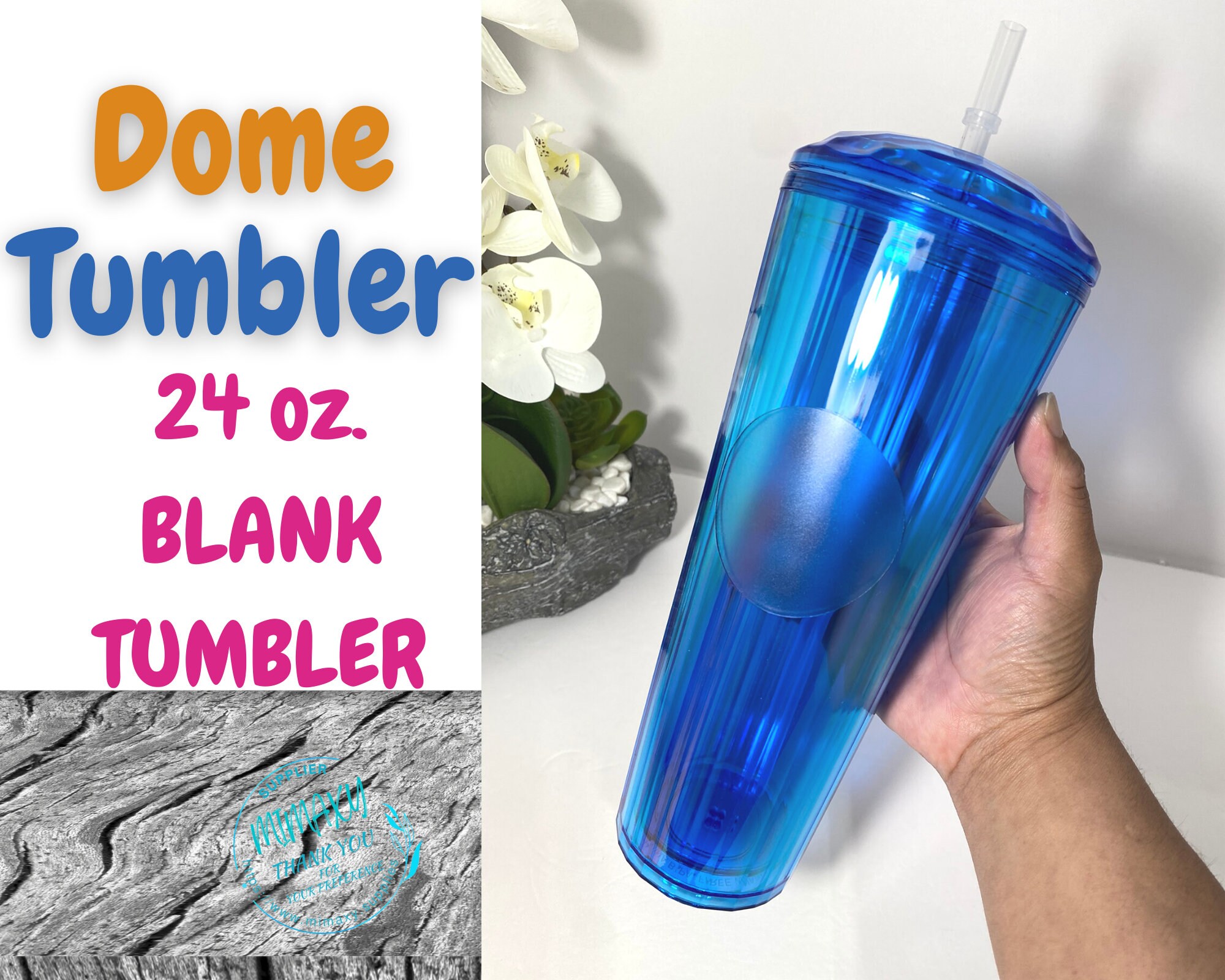Snow Globe Tumbler Blank Cups with Straw & Clear Lid BPA FREE 16 oz or 24oz