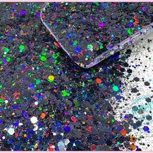 Holographic BLACK Shaped Glitter, CHUNKY Glitter Mix, Cosmetic Glitter,Nail Art, Resin art,Snow Globe Tumbler,Craft, Holographic 016