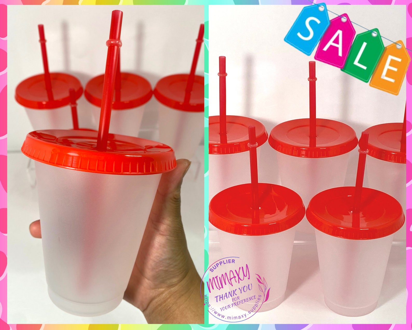 16 Oz FROSTED Plastic Cups Tumbler Reusable Lid Color Etsy