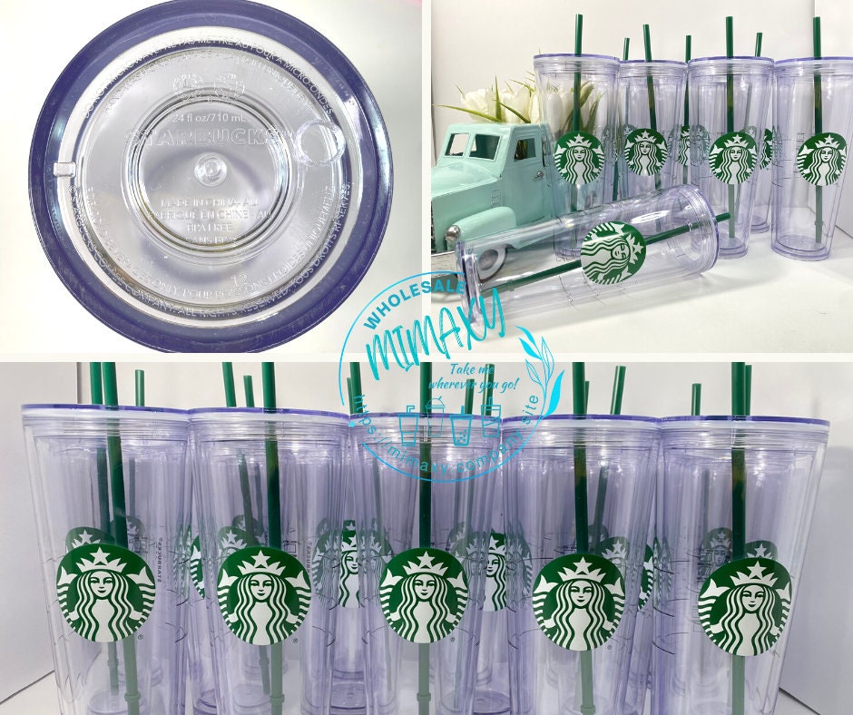 Starbucks 2 Pack Reusable Venti Frosted Cold Cup with Lid and Green Straw w/stopper, 24 fl.oz.