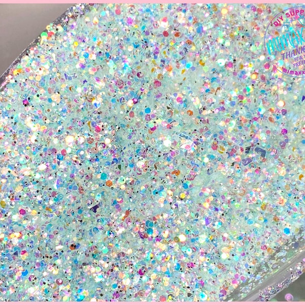 AQUAMARINE DIAMOND, Sparkling Opal Chunky Mixed Polyester Glitter, Cosmetic, body, Glitter,Nail, Art, Resin,Snow Globe Tumbler,Craft, Diam 7