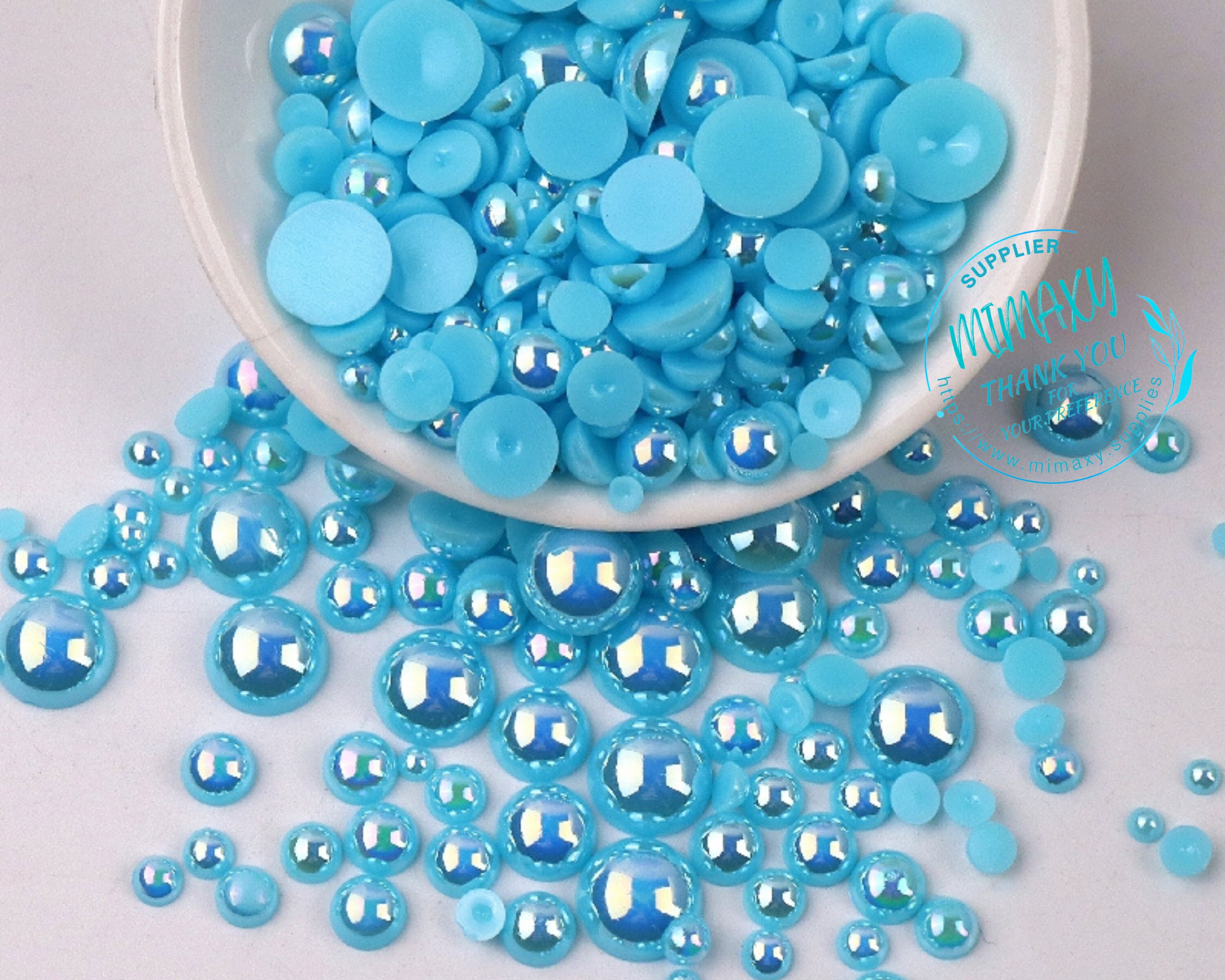 Waterfall Blue Pearl Mix, Flatback Pearls and Rhinestone Mix, Sizes Range  3MM-10MM, Flatback Jelly Resin, Faux Pearls Mix, Mixed Sizes