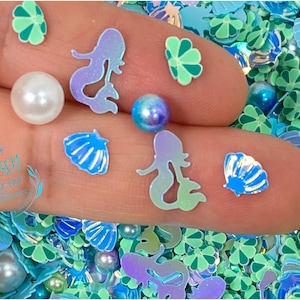 5-10mm Mix Sea Mermaid WOMAN Pearls shells Sprinkle Slime Polymer Clay Slice Slices Fake Bake Nail Art Faux Craft Ships, star, MERMAID 001