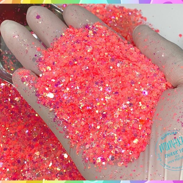 TANGERINE ORANGE Iridescent, Shaped Glitter, CHUNKY Glitter Mix, Cosmetic Glitter,Nail Art, Resin art,Snow Globe Tumbler,Craft, Bright 004