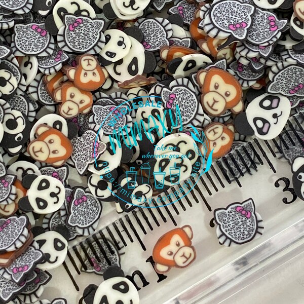 5mm Pet / PANDA/ MONKEY/ Cat/ Animal Mix Mixed colors, Slime, Polymer Clay Slice Slices Fake Bake Nail Faux Craft Ships pet kids, ANIMAL 003