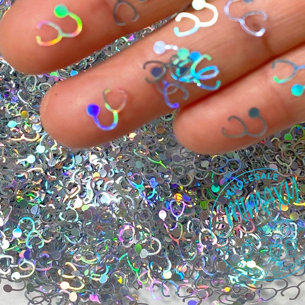 Silver Stethoscope Holographic Shaped Glitter, CHUNKY Glitter Mix, Cosmetic Glitter,Nail Art, Resin art,Snow Globe Tumbler,Craft, SHAPES 001