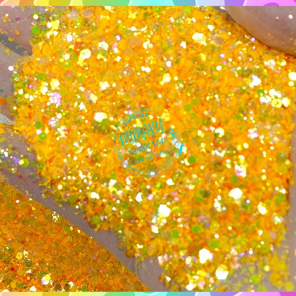 SUNSHINE, Shaped Glitter, Chunky Glitter Mix, Cosmetic Glitter,Nail Art, Resin art,Snow Globe, orange, YELLOW, iridescent, sun, Bright 002