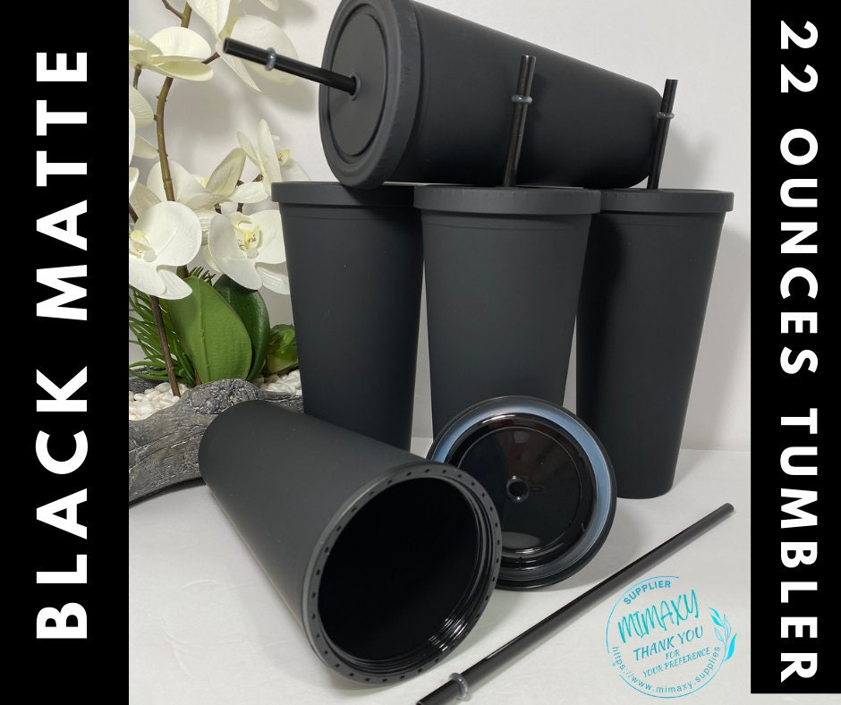 Modwnfy Skinny Tumblers Bulk, 16oz Matte Black Tumblers with Lids and Straws, Reusable Pastel Acrylic Tumblers, Double Wall Plastic Tumblers for