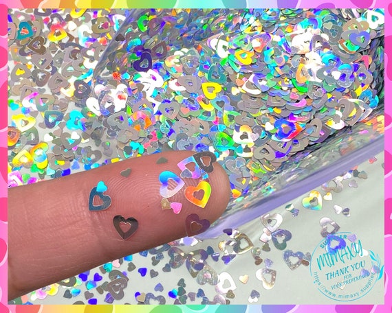 Silver LITTLE HEART Holographic Shaped Glitter, Chunky Glitter, Cosmetic  Glitter,Nail Art, Resin art,Snow Globe Tumbler, Valentine, LOVE 018