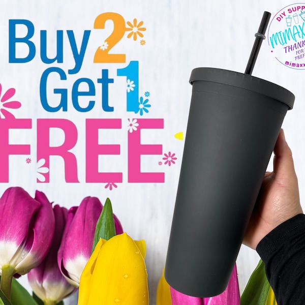 16oz/22oz. BLACK MATTE Tumbler / Double Wall Acrylic Tumbler, Blank,Pastel, Acrylic Matte Plastic, BPA Free,